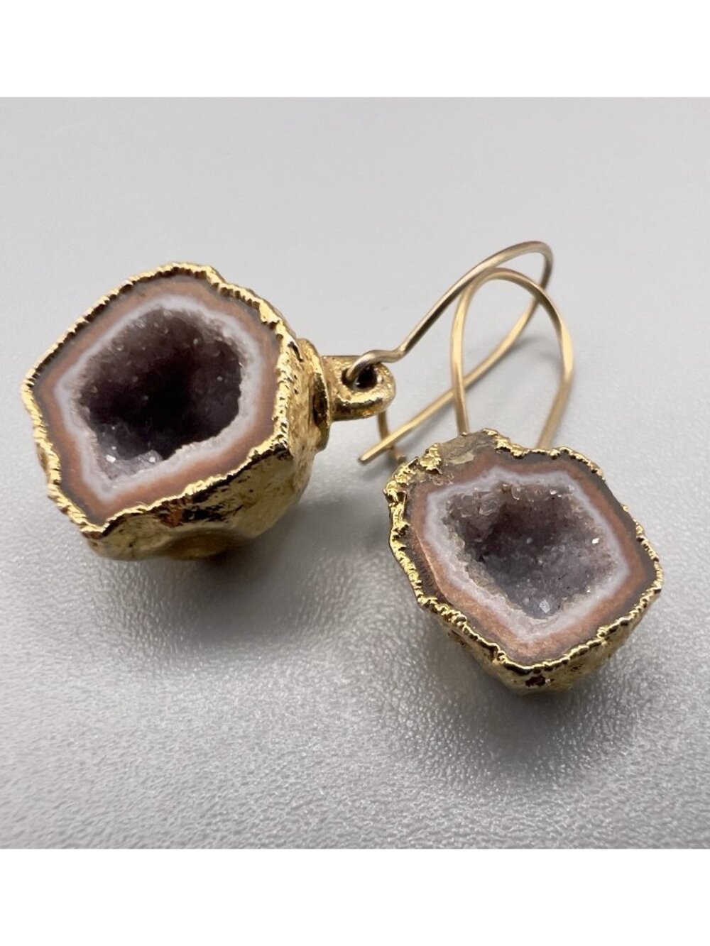 Unique Gold Plated Baby Geode Druzy Crystal Earrings